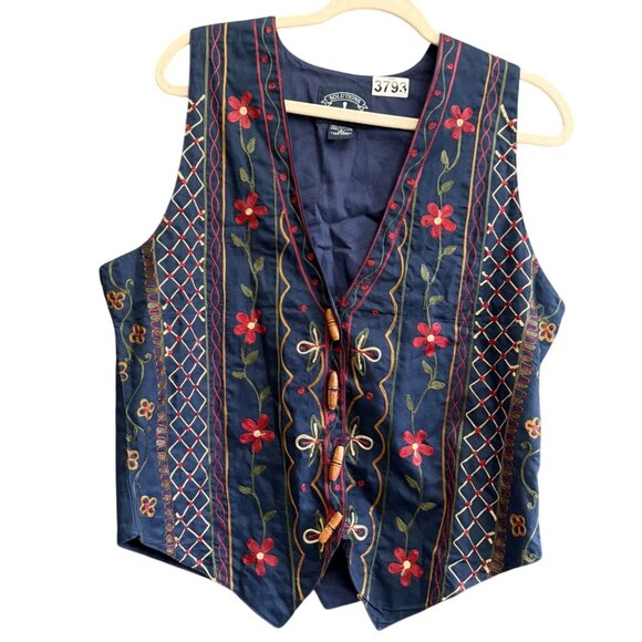 VTG Solutions Original Sleeveless Embroidered Floral Vest Womens Medium Blue - Picture 1 of 6